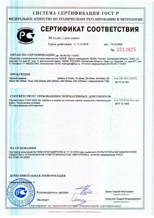 Сертификат на черный мрамор в Нижнем Тагиле 